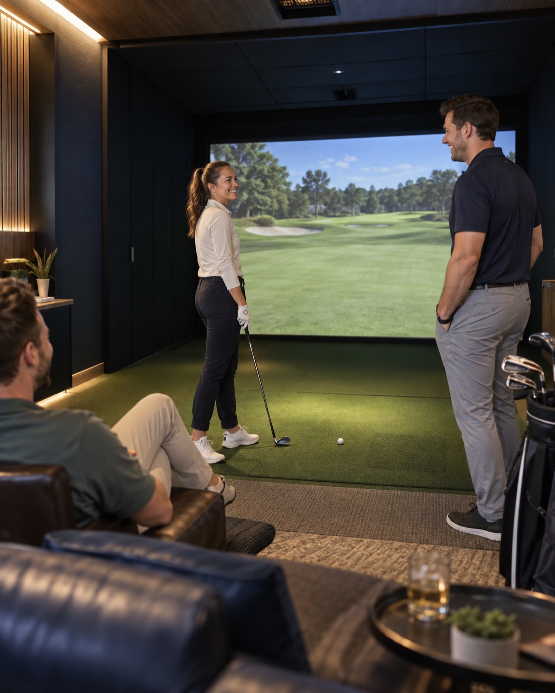 Players enjoying a session together at an indoor golf venue